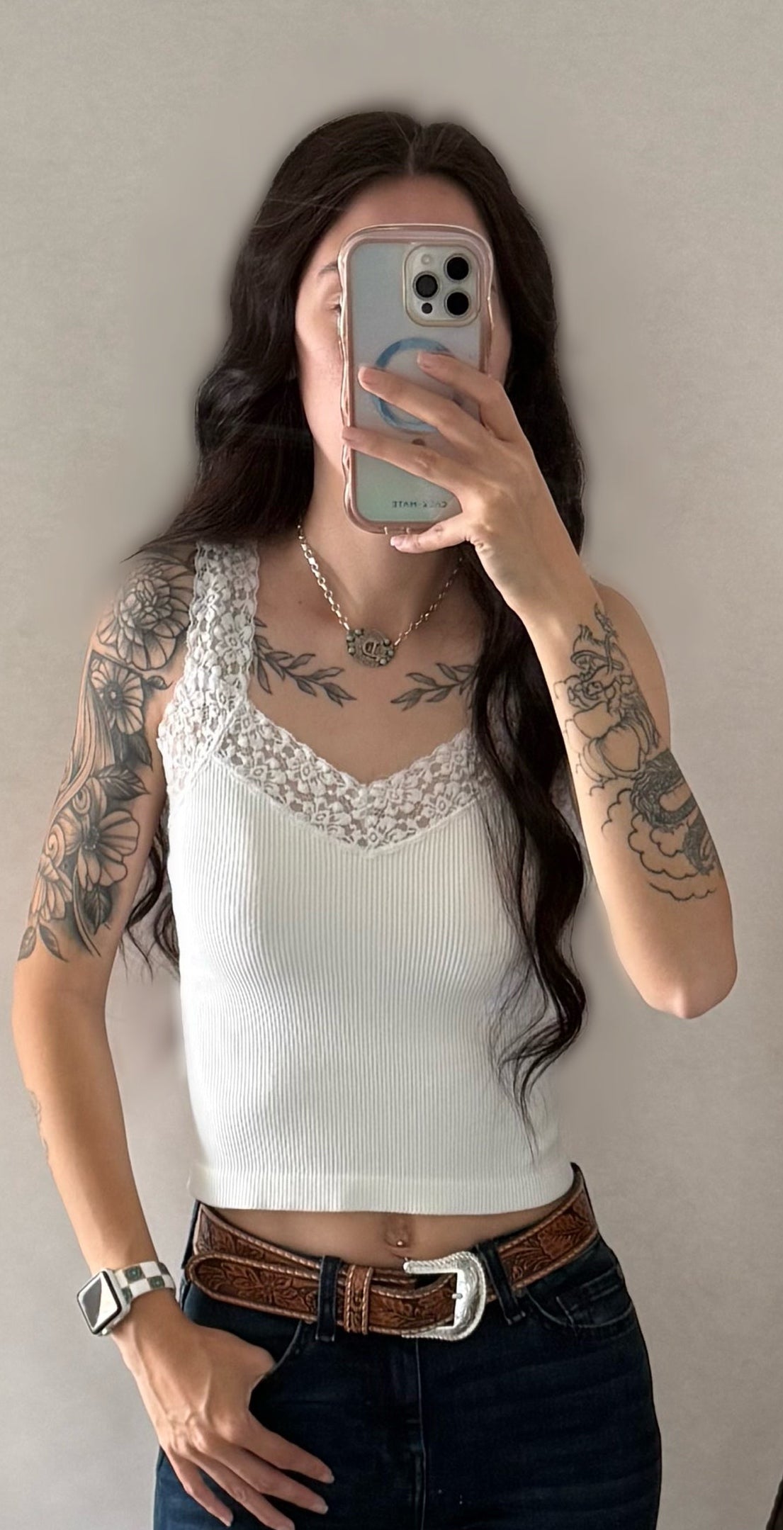 Lace Seamless Tank | White