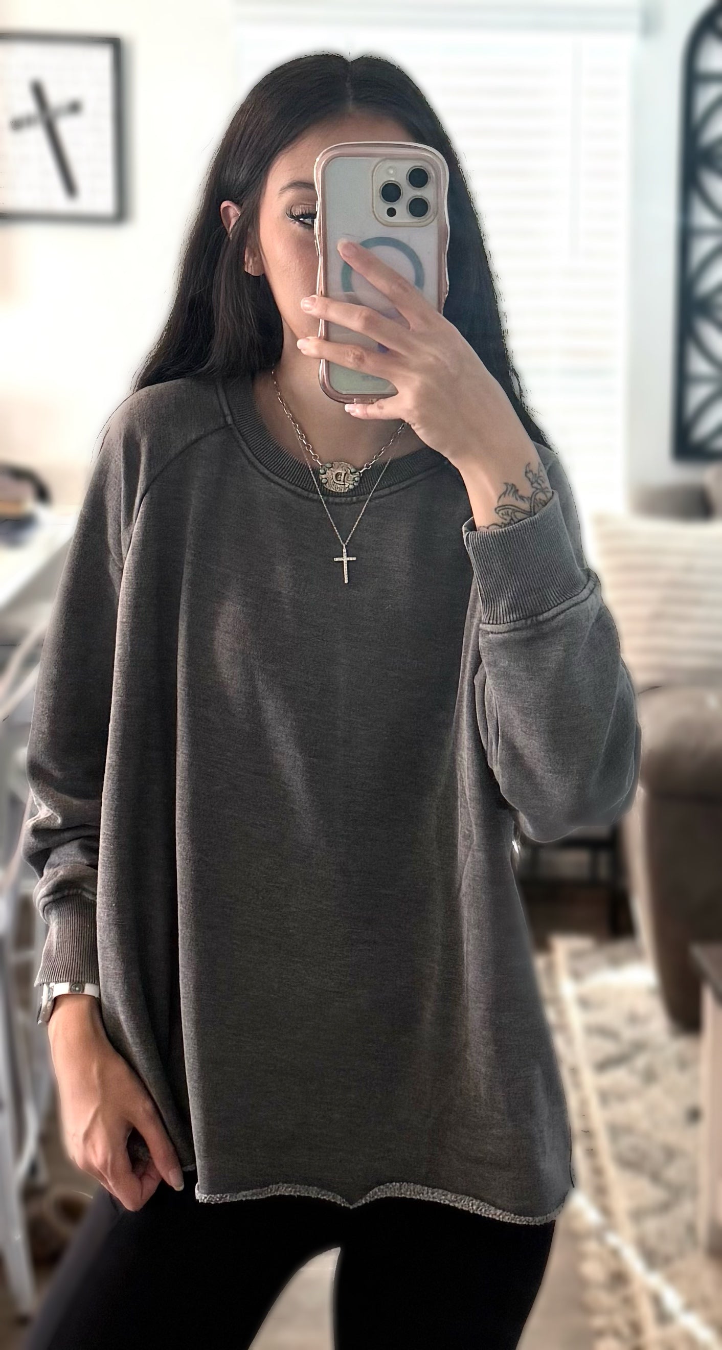 Ash Wash Raw Hem Cozy Pullover