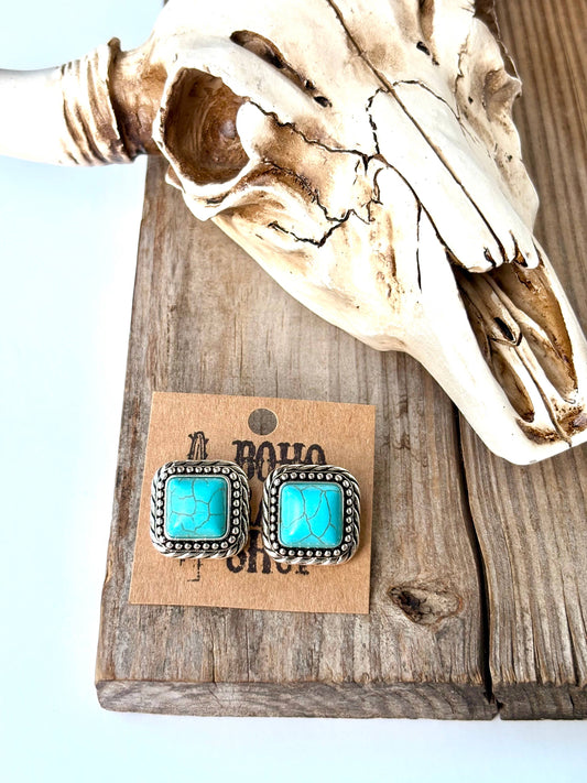 Turquoise Stone Square Stud Earrings