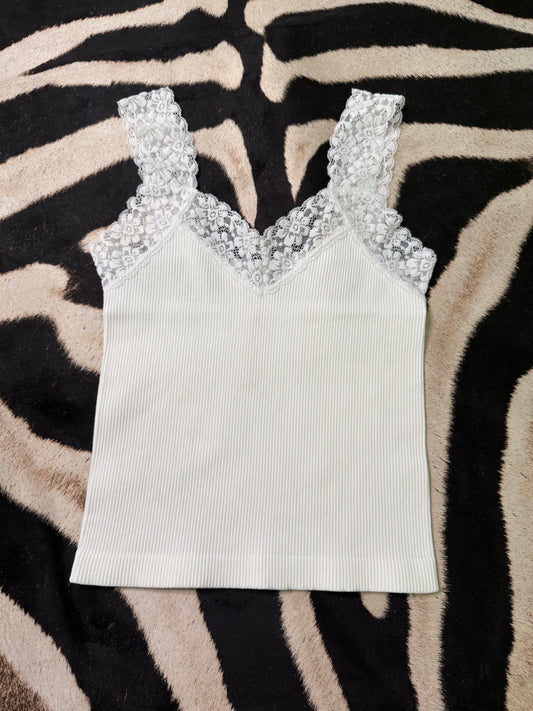 Lace Seamless Tank | White