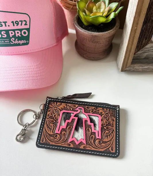 Thunderbird Tooled Leather Keychain Wallet | Pink