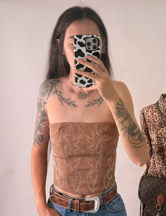 Boot Stitch Corset Top | Taupe
