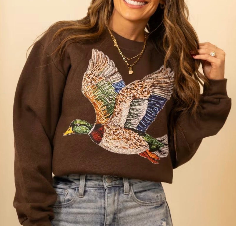 Faux Rhinestone Mallard Duck Crew